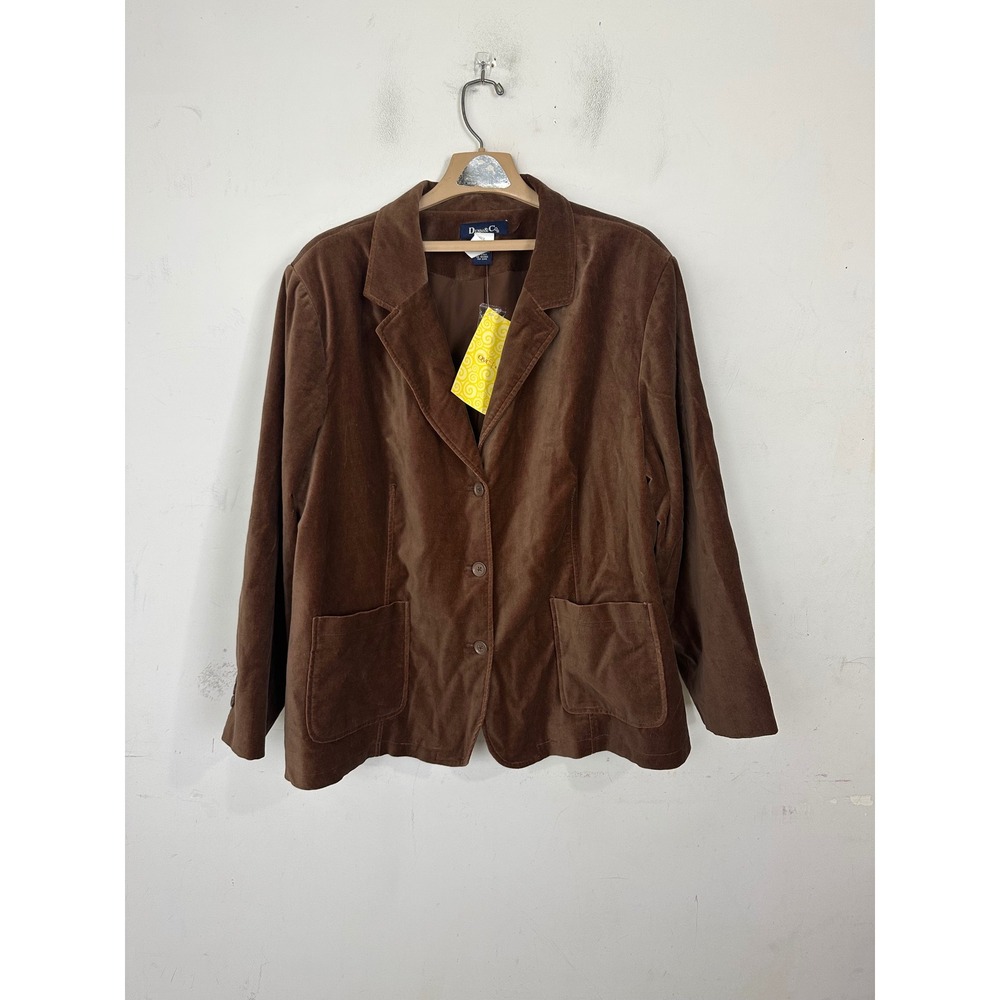 Denim & Co Brown Moleskin Blazer Jacket Cotton Button Front Plus Size 3X NWT